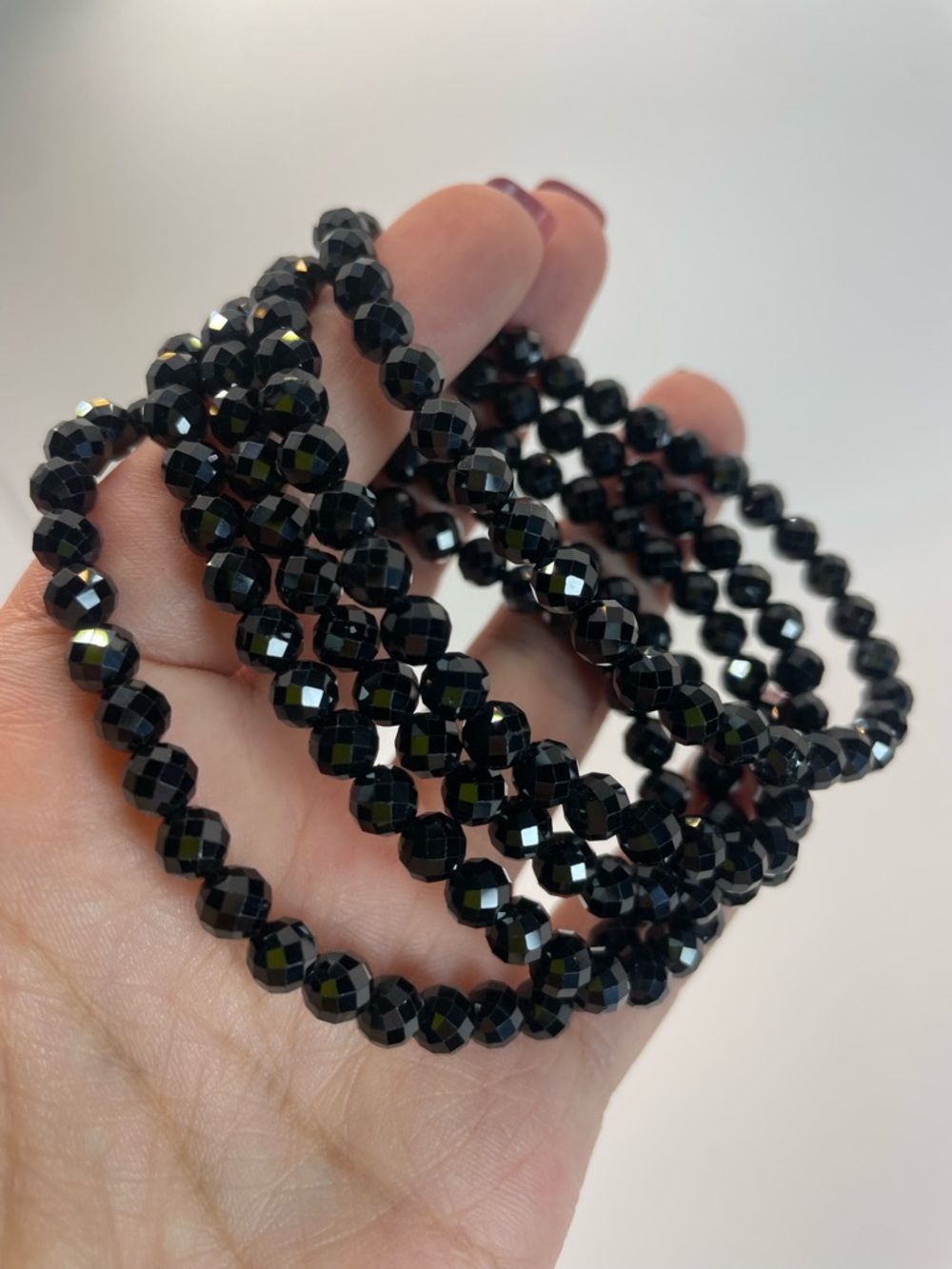 ONE Faceted Black Tourmaline Stretch Beaded Bracelet - 5.5-6mm (0091)